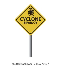 Cyclone warning sign against a powerful stormy background with copy space. Dirty and angled sign with cyclonic winds add to the drama.