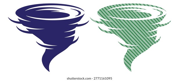 Cyclonic wind symbol, whirlwind vortex illustration, hurricane rotating air, danger hazard.