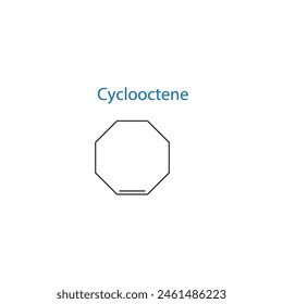 Cyclooctene molecule skeletal structure diagram.organic compound molecule scientific illustration on white background.
