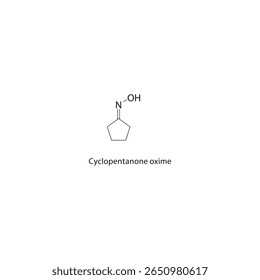 Estrutura esquelética da oxima de ciclopentanona. Ilustração esquemática do composto de oxima. Diagrama simples, fórmula química.
