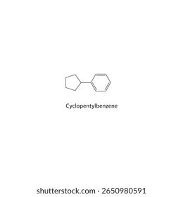 Estrutura esquelética do ciclopentilbenzeno. Ilustração esquemática do composto de hidrocarbonetos aromáticos. Diagrama simples, fórmula química.
