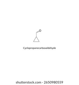 Estrutura esquelética de ciclopropanocarboxaldeído Ilustração esquemática do composto de aldeído. Diagrama simples, fórmula química.