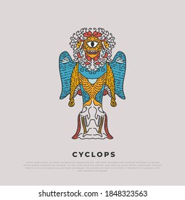 Cyclops artwork with abstract colorful ornaments. Cyclops illustration cartoon. Suitable for wallpaper, banner, background, card, book illustration, t-shirt design, sticker, cover, tattoo