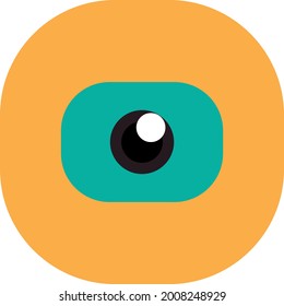 A cyclops cam logo with a Persian green and orange outer layer.