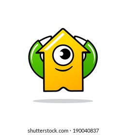 Cyclops character arrow sign Branding Identity Corporate vector logo design template Isolated on a white background