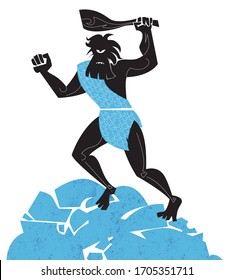 Cyclops with a cudgel, Polyphemus, vector illustration