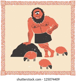 The Cyclops Polyphemus (who captured Odysseus) with his flock of sheep.