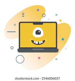 Expressão facial do sorriso dos ciclopes na tela do laptop - Design de ilustração tecnológica para mídia digital | design de ícone Ciclope Sorriso Emoji Laptop