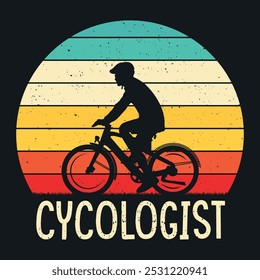 Cycologist Funny t-shirt design with man riding bicycle vintage illustration