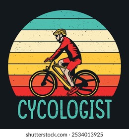 Cycologist Funny t-shirt design with man riding bicycle vintage illustration. cycling vector illustration.