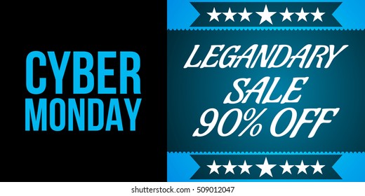 Cyder Monday shopping sale concept on black and blue background. Cyber Monday banner. Best deal offer sign. Epic clearance sale. Vector Illustration.