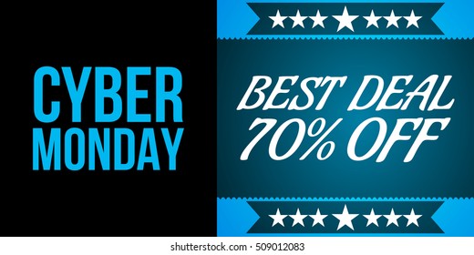 Cyder Monday shopping sale concept on black and blue background. Cyber Monday banner. Best deal offer sign. Epic clearance sale. Vector Illustration.