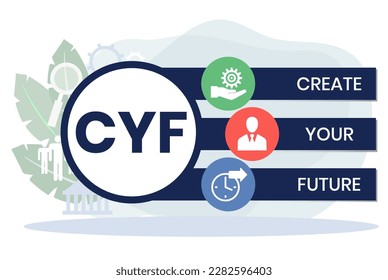 CYF - Create Your Future acronym. business concept background. vector illustration concept with keywords and icons. lettering illustration with icons for web banner, flyer, landing page