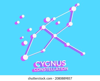 Cygnus constellation 3d symbol. Constellation icon in isometric style on blue background. Cluster of stars and galaxies. Vector illustration