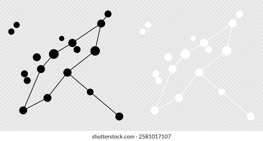 Cygnus constellation map set. Vector illustration.