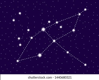 Cygnus constellation. Starry night sky. Cluster of stars and galaxies. Deep space. Vector illustration