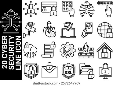 cykber security line icon, black and white
