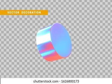 Cylinder 3d objects geometric shape. Round timber isolated with colorful hologram chameleon color gradient. vector illustration