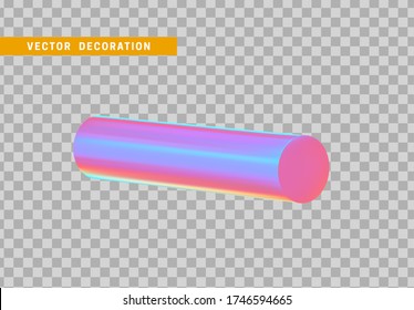 Cylinder 3d objects geometric shape. Round timber isolated with colorful hologram chameleon color gradient. vector illustration