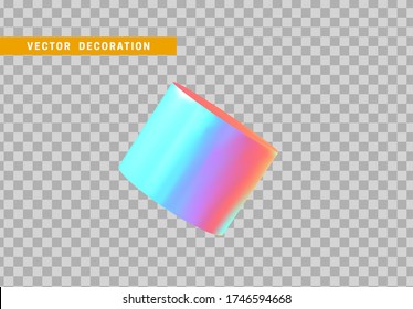 Cylinder 3d objects geometric shape. Round timber isolated with colorful hologram chameleon color gradient. vector illustration