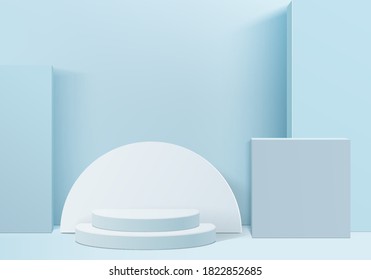 Cylinder abstract minimal scene with geometric platform. podium background vector 3d rendering with podium. stand to show cosmetic products. Stage Showcase on pedestal modern 3d studio blue pastel