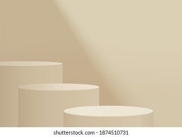 Cylinder abstract minimal scene with geometric platform. Summer background vector 3d rendering with podium. Cylinder to show cosmetic products. Stage showcase on pedestal 3d studio white cream pastel