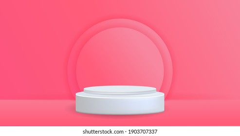 Cylinder Abstract Minimal Scene with Geometric Platform. Background Vector 3D Pink with Podium and minimal Pink Scene Platform, Stage Background 3D Abstract Love Pink Pastel Platform. Vector. EPS 10