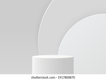 Cylinder abstract minimal scene with geometric platform. White background vector 3d rendering with podium. stand to show cosmetic products. Stage showcase on pedestal modern 3d studio gray pastel