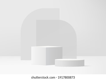 Cylinder abstract minimal scene and geometric platform  White background vector 3d rendering and podium  stand to show cosmetic products  Stage showcase pedestal modern 3d studio gray pastel
