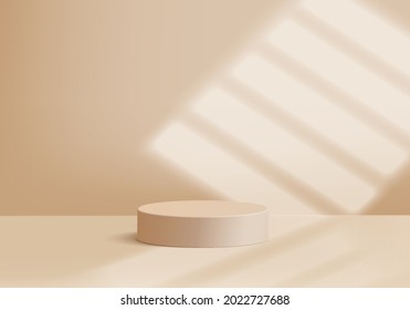 Cylinder abstract minimal scene with geometric platform. Summer background vector 3d rendering with podium. stand to show cosmetic products. Stage showcase on pedestal modern 3d studio beige pastel