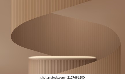 Escena mínima abstracta del cilindro con plataforma geométrica. Representación 3d del vector de fondo de verano con podio. se puede mostrar productos cosméticos. Escenario de exhibición en pedestal moderno estudio 3d color beige pastel