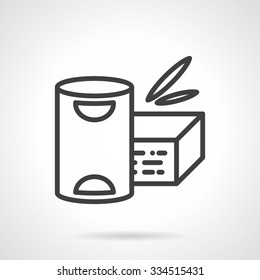 Cylinder cardboard jar and box with baby powder milk or formula. Baby nutrition. Black simple line style vector icon. Web design element for site or mobile application.