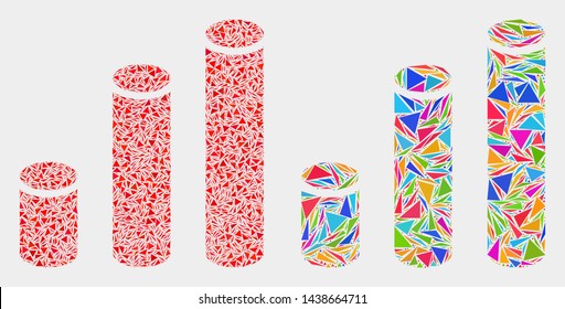 Cylinder chart collage icon of triangle elements which have various sizes and shapes and colors. Geometric abstract vector design concept of cylinder chart.