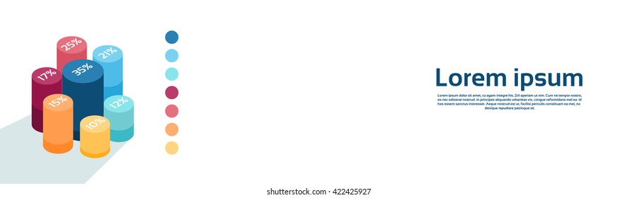 Cylinder Chart Diagram With Percentage Financial Graph Banner With Copy Space 3d Isometric Vector Illustration