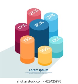 Cylinder Chart Diagram With Percentage Financial Graph 3d Isometric Design Vector Illustration