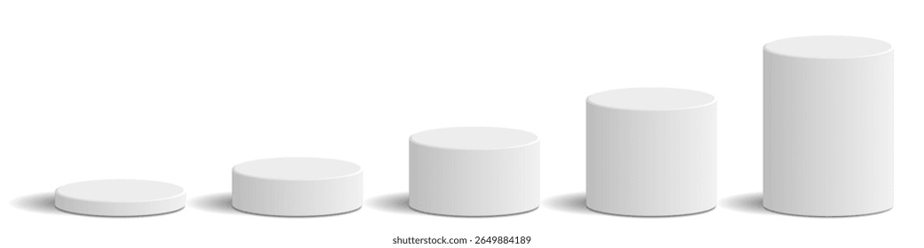 Cilindro círculo podium palco pedestal e plataforma todo o tamanho vetor, oferecendo opções de exibição versátil para produtos, prêmios, ou apresentações. Ideal para vitrines modernas e designs minimalistas