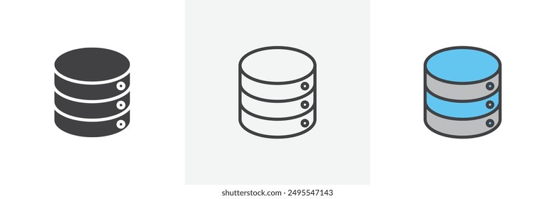 Cylinder database icon symbol collection on white background.
