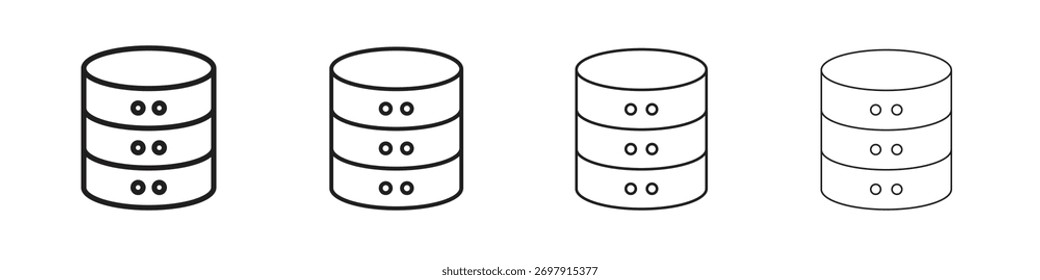 Icono de la base de datos del cilindro. Diseño de estilo delgado, ligero, regular y audaz aislado sobre fondo blanco