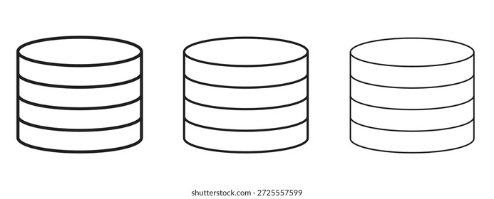 Símbolo de línea delgada del icono de la base de datos del cilindro en el fondo blanco, Ilustración vectorial editable del movimiento