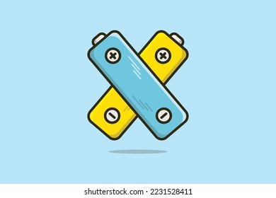 Cylinder Electric Batteries vector illustration. Industrial objects icon concept. Two batteries in cross sign with plus and minus sign vector design.