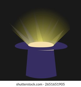 Um cilindro com um brilho vindo dele é um atributo de um ilusionista ou um mágico. Ilustração vetorial isolada no plano de fundo escuro