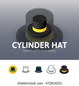 Cylinder hat color icon, vector symbol in flat, outline and isometric style isolated on blur background