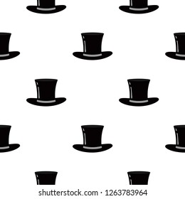 Cylinder Hat Flat Icon Seamless Pattern Background. Vector Illustration.