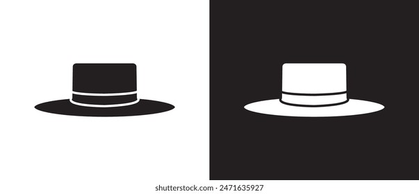 Cylinder hat, Flat icons of men classic hats, Top hat vector, Simple icon of classic hats, Sun visor hat, Summer hat, Menswear, Fashion element vector illustration on black and white background. eps10