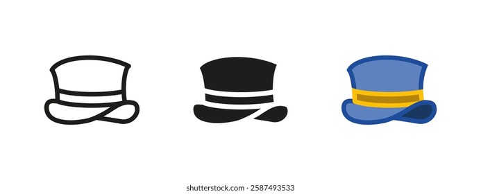 Cylinder hat icon. Classic top headwear symbol. Formal fashion vector illustration. Elegant accessory sign. Retro gentleman pictogram. Vintage costume concept.