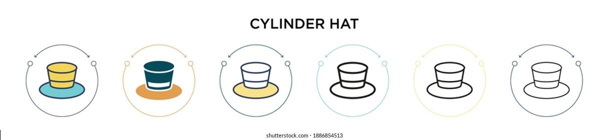 Cylinder hat icon in filled, thin line, outline and stroke style. Vector illustration of two colored and black cylinder hat vector icons designs can be used for mobile, ui, web