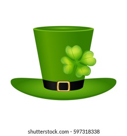 Cylinder hat leprechaun with clover leaf for St. Patrick