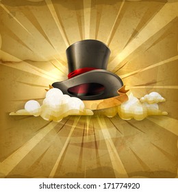 Cylinder hat, old style vector background