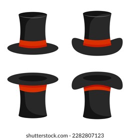 Cylinder hat with red ribbon. Vector illustration.