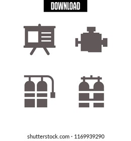 cylinder icon. 4 cylinder vector set. engine, theatre billboard with shows info and oxygen tank icons for web and design about cylinder theme